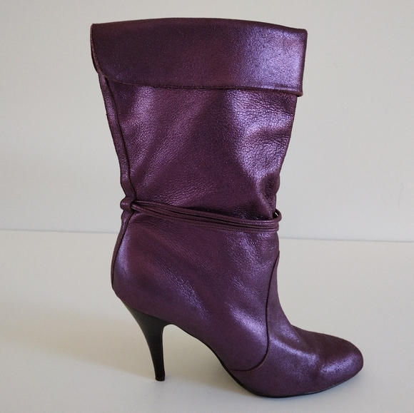 *NaNa Metallic Purple Leather Heeled Pull On Boots Vintage 10 - Picture 6 of 14